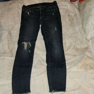 MOTHER Dark Wash Distressed Ankle Jeans